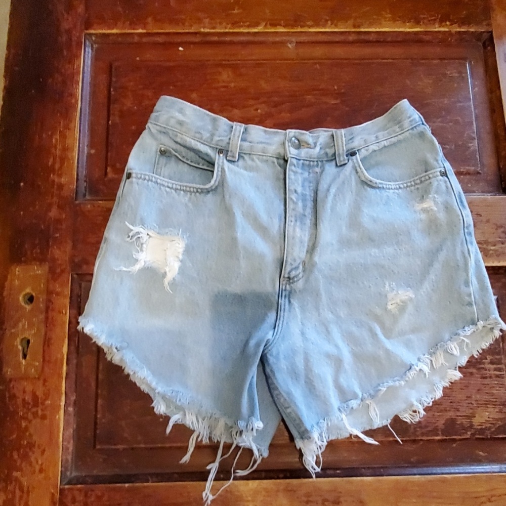 High waisted destressed mom jean shorts